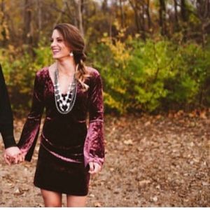 Maroon velvet bell sleeved dress